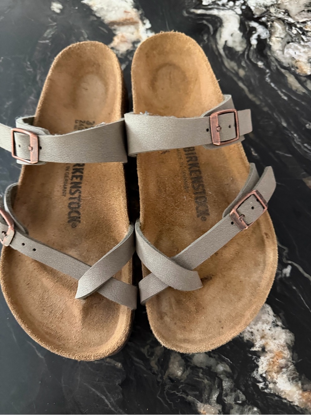 Birkenstock Mayari Stone Double-Strap Sandals with Buckles
